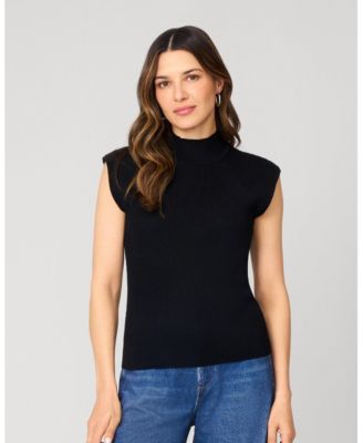 Women's Ribbed Mockneck Cap Sleeve Sweater