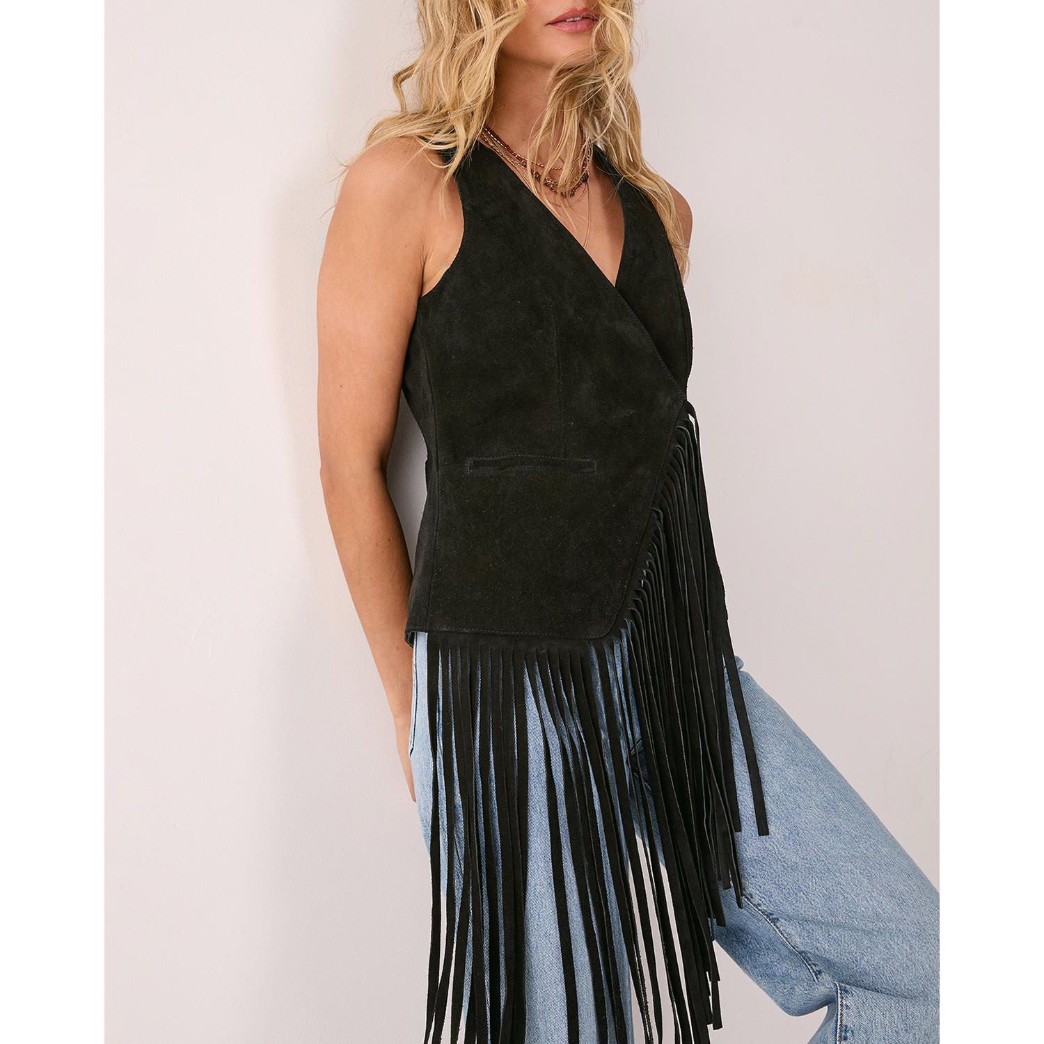 Women's Premium Suede Fringe Waistcoat