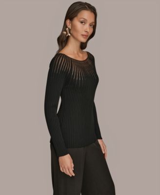 Women's Mesh Detail Boat Neck Sweater