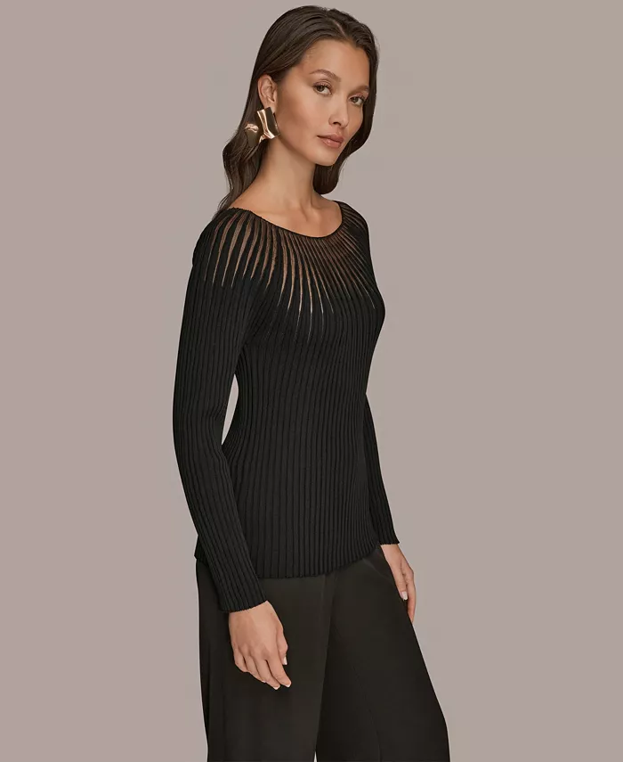 Women's Mesh Detail Boat Neck Sweater - thumbnail 2