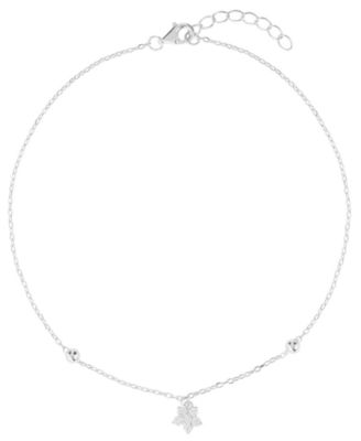 Cubic Zirconia Flower Beaded Anklet (0.14 ct. t.w.) in 14k Gold Over Sterling Silver (also in Sterling Silver)