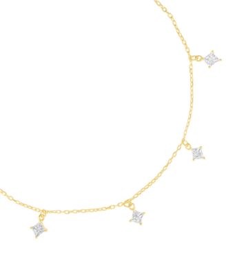 Cubic Zirconia Princess Station Anklet (1.5 ct. t.w.) in Sterling Silver (also in 14k Gold Over Sterling Silver)