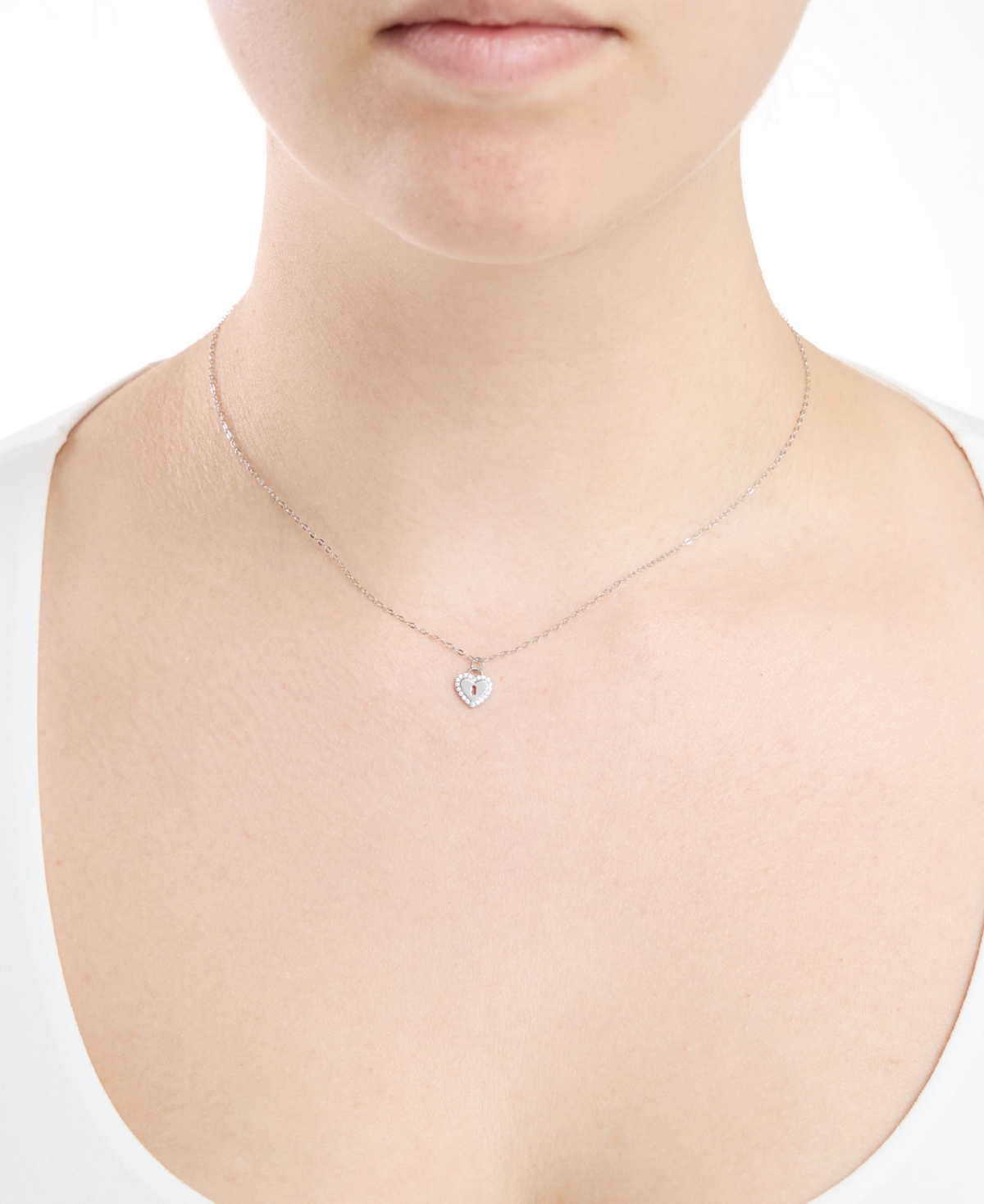 Macy's Cubic Zirconia Heart Key Pendant Necklace In (0.10 Ct. T.w.) In Sterling Silver (also In 14k Gold Ov In Silver