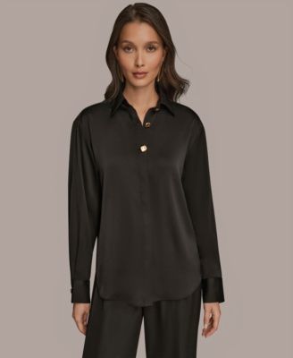 Donna Karan New York - Women's Silk Collared Long Sleeve Button Down Top