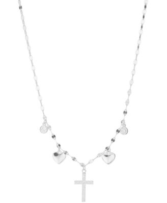 Cubic Zirconia Cross Heart Pendant Necklace (0.29 ct. t.w.) in Sterling Silver (also in 14k Gold Over Sterling Silver)