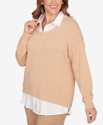 Plus Size Solid Textured Stripe Two Fer Sweater