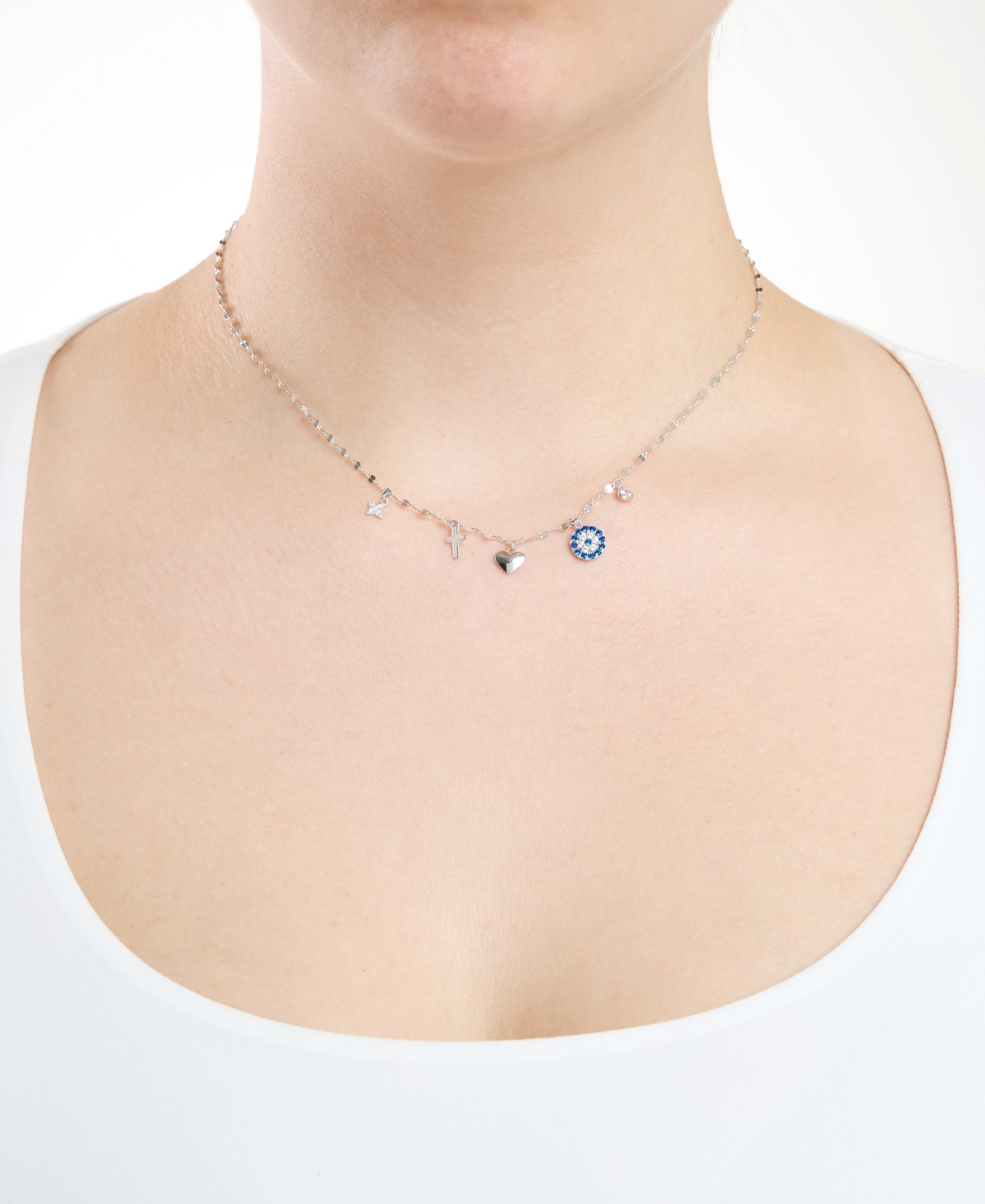 Macy's Cubic Zirconia Charm Pendant Necklace (0.31 Ct. T.w.) In Sterling Silver (also In 14kk Gold Over Ste In Metallic