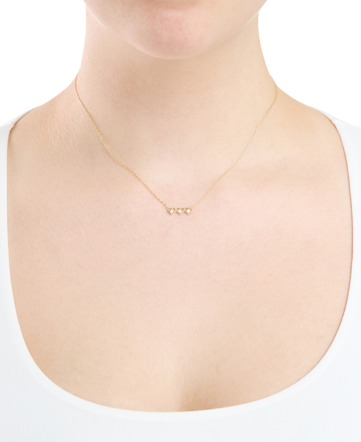 Macy's Cubic Zirconia Triple Open Heart Necklace (0.06 Ct. T.w.) In 14k Gold Over Sterling Silver (also In  In Gold