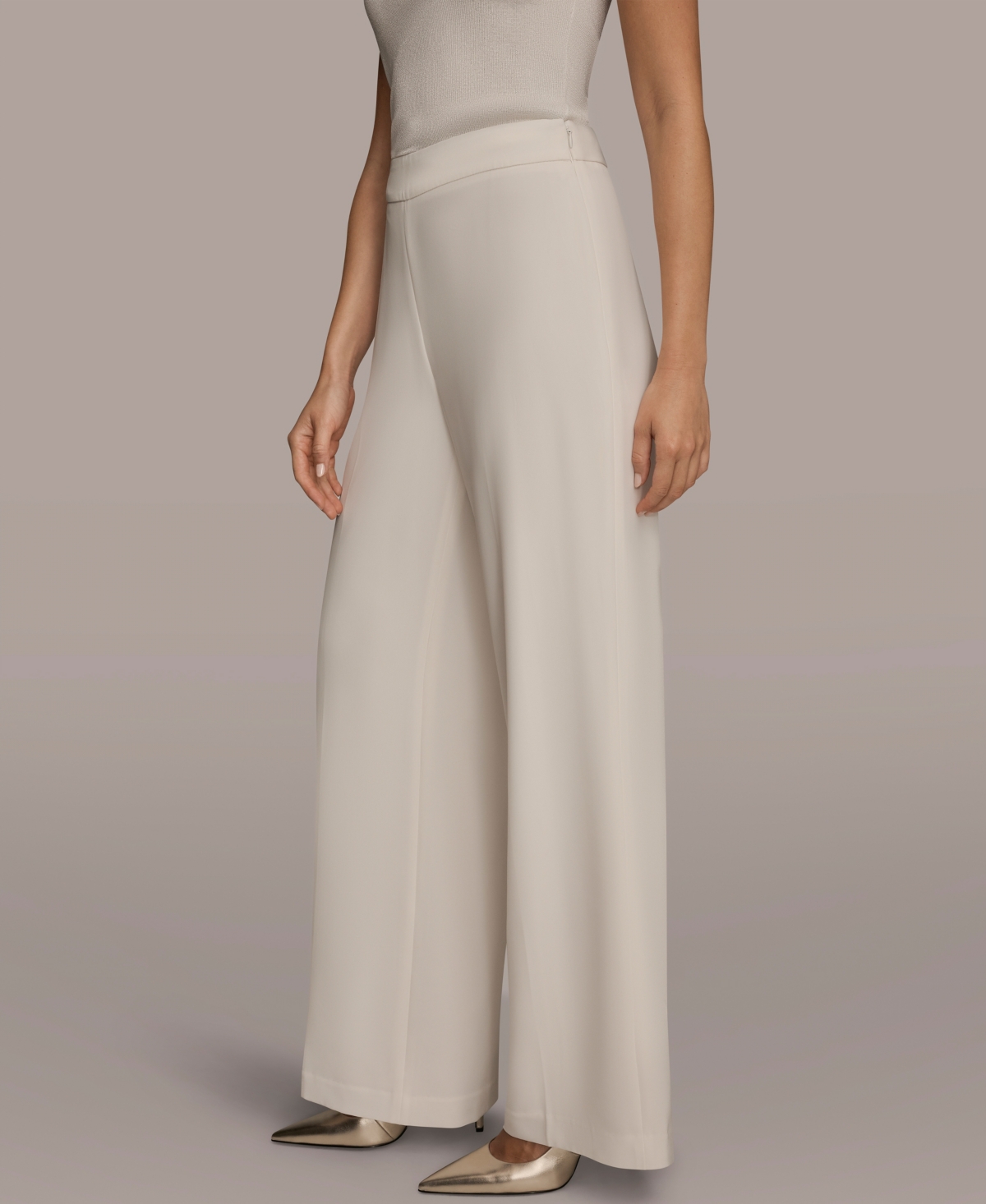 Donna Karan Women's Wide Leg Side Zipper Pants In White