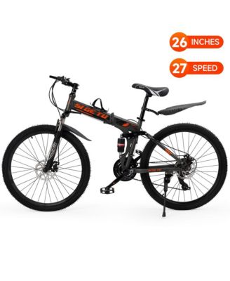 26-Inch 27-Speed Folding Mountain Bike for Adults with Suspension Fork, High-Carbon Steel Frame & Dual Disc Brakes
