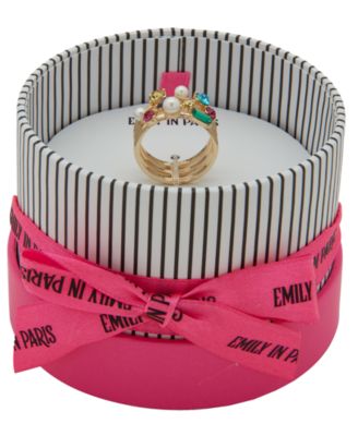 Glass Stone, Glass Pearl & Cubic Zirconia Gold-Tone Stackable Ring