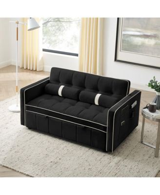 1-Piece Velvet & Metal Sleeper Sofa – USB Ports, Adjustable Backrest, Pull-Out Bed, Pillows Included