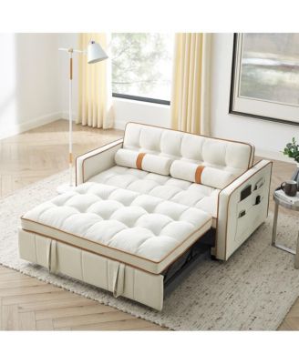 1-Piece Velvet & Metal Sleeper Sofa – USB Ports, Adjustable Backrest, Pull-Out Bed, Pillows Included