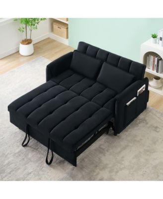 53" Pull-Out Sleeper Loveseat Sofa Bed, Convertible 3-in-1 Velvet Couch with Side Pockets & Back Support for Small Spaces