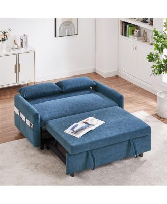 55" Fabric Convertible Sleeper Loveseat – Pull-Out Sofa Bed with Adjustable Back, USB A/C Ports & Side Pockets for Small Spaces.