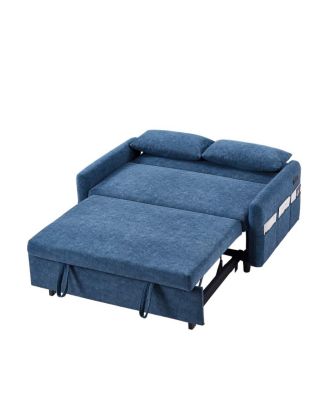 55" Fabric Convertible Sleeper Loveseat – Pull-Out Sofa Bed with Adjustable Back, USB A/C Ports & Side Pockets for Small Spaces.
