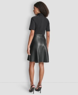 Women's Short Sleeve Mock Neck Fit & Flare Dress