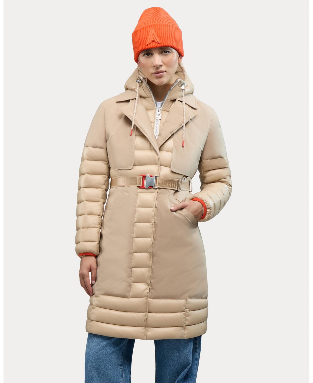 Alpenhaus Beaufort Mixed Media Insulated Trench Coat In Brown