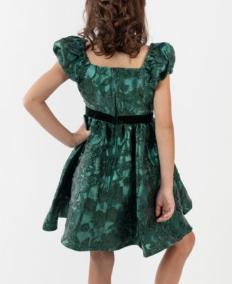 Girls' 2T-6X Two-Tone Brocade Short-Sleeve Dress