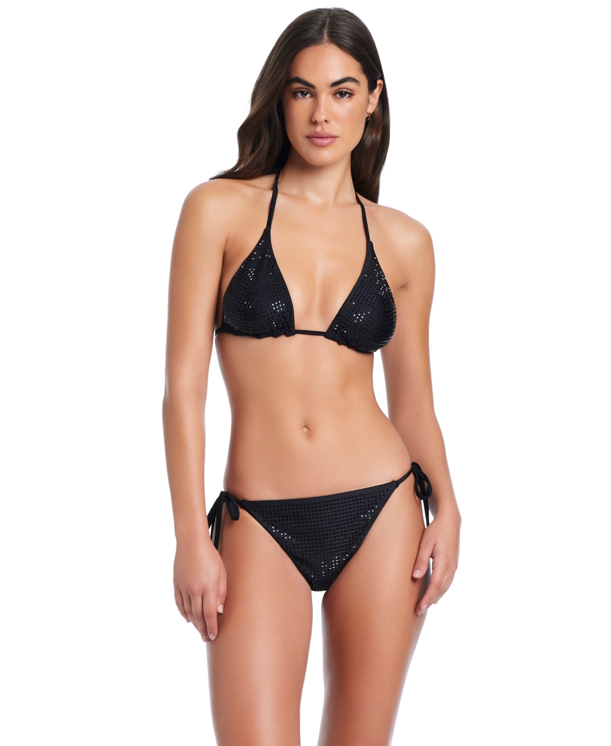 Red Carter Glitz And Glamour Classic Triangle Bikini Halter Bra In Black