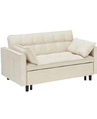  Velvet Loveseat Sofa Bed   3-in-1 Convertible   Pull-Out Sleeper, Tufted Back, Storage Pockets Small Space-Friendly