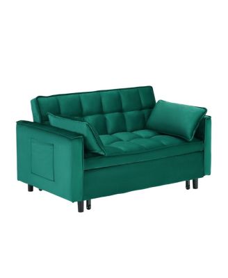  Velvet Loveseat Sofa Bed   3-in-1 Convertible   Pull-Out Sleeper, Tufted Back, Storage Pockets Small Space-Friendly