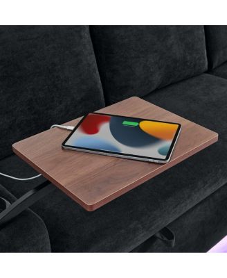 Maison Boucle Modern Chenille Upholstered Wood Pull-Out Sleeper with LED Lights, USB Ports & Cup Holders Sofa Bed