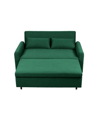 61-Inch Pull-Out Linen Sofa Bed with Extra-Wide Convertible Sleeper Loveseat, Storage Pocket & Wheels for Apartments and Guest Rooms