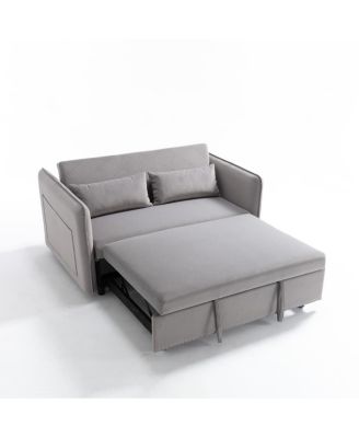 55" Velvet Sleeper Sofa Bed, Small Pull-Out Loveseat Sofa with Reclining Backrest, Side Pocket & Pillows for Small Spaces-Maison Boucle