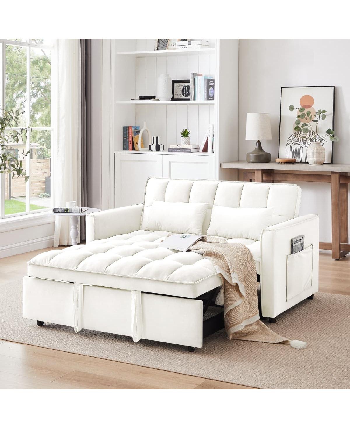 Maison Boucle 55.2" Convertible Velvet Sofa Bed, 3-in-1 Pull Out Loveseat with Adjustable Backrest & Pillows for Small Apartments Guest Rooms-Maison