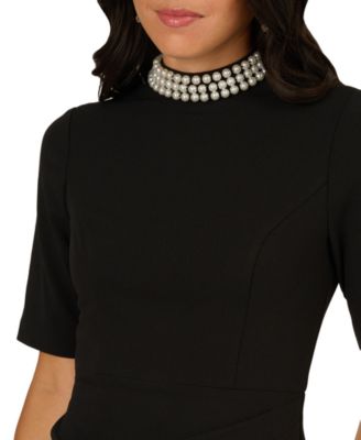 Women's Embellished Crepe Mock Neck Short Dress