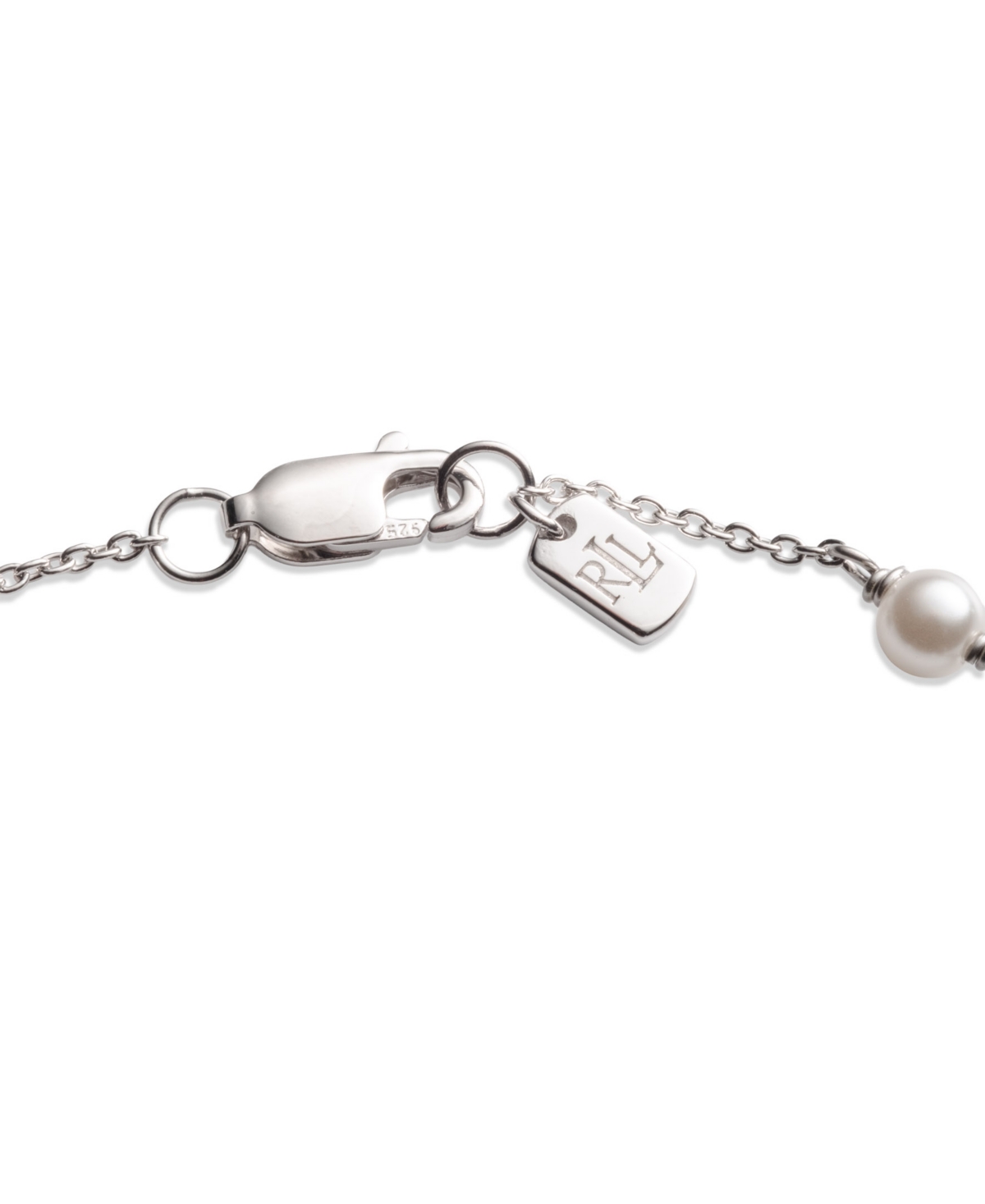 Ralph Lauren Cubic Zirconia & Imitation Pearl Sterling Silver Station Flex Bracelet In Metallic