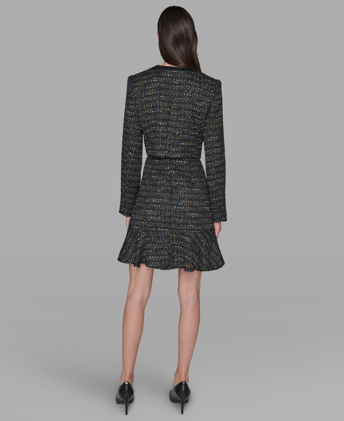 Karl Lagerfeld Women's Metallic Knit Tweed Crop Jacket In Black