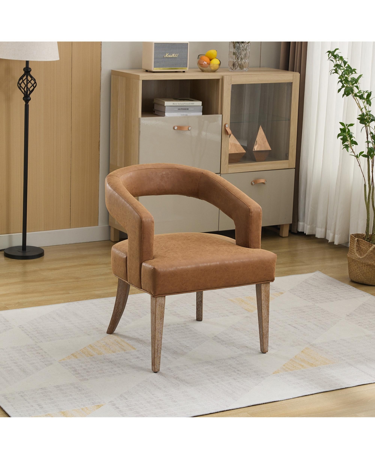 Jujabu 25.79" Wide Modern Barrel Open Back Upholstered Accent Chair with Solid Wood Legs