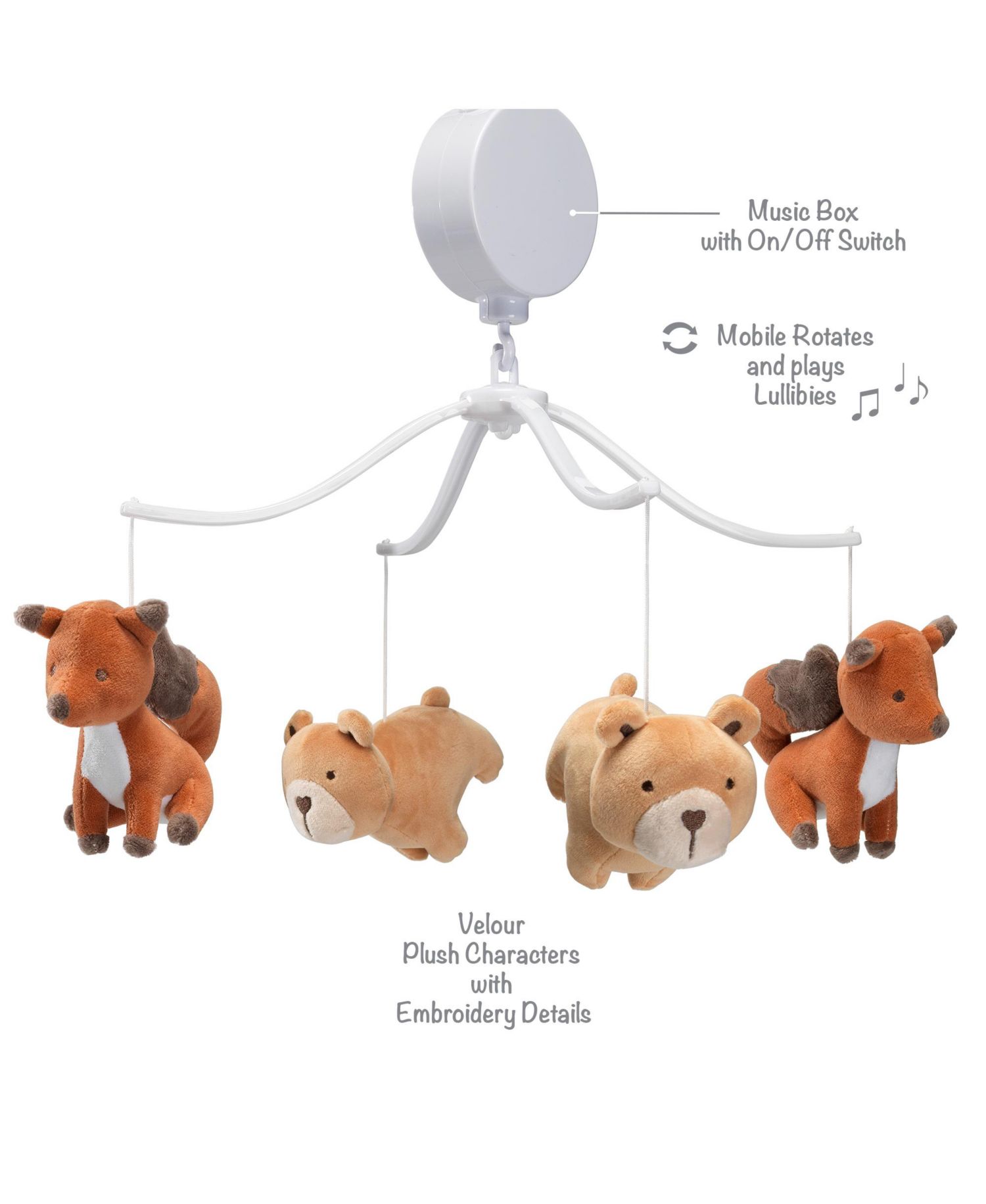 Animal Alphabet Bear/Fox Musical Baby Crib Mobile Soother Toy