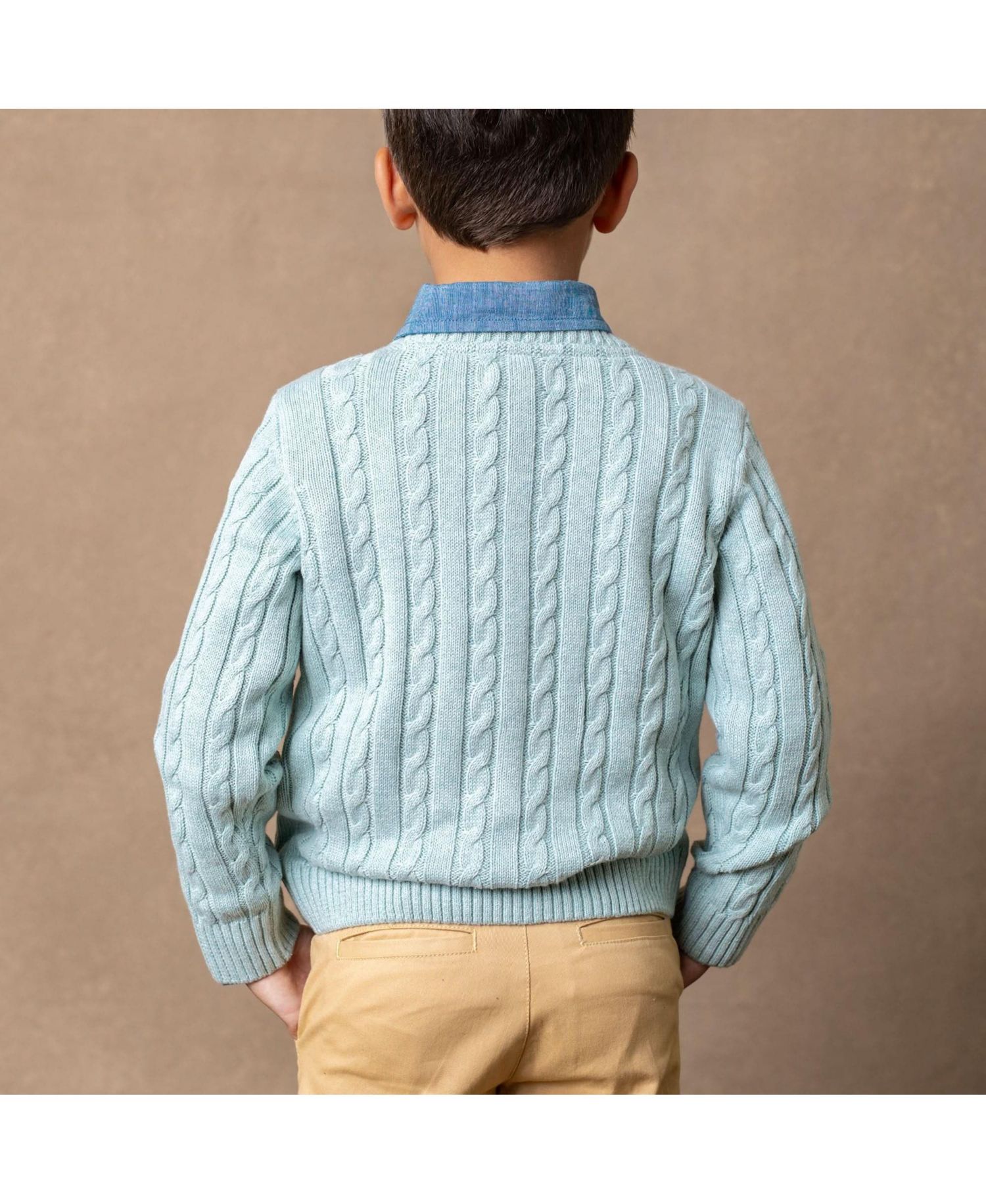 Baby Boys Hope and Henry Organic Long Sleeve Fine Gauge Cable V-Neck Sweater