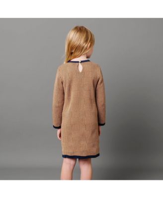 Baby Girls Organic Long Sleeve Bow Detail Intarsia Sweater Dress