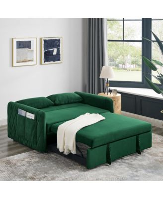 55" Velvet Sleeper Sofa with Pull-Out Bed, Reclining Backrest & Side Storage Pockets,Convertible Sofa Bed for Small Spaces-Maison Boucle