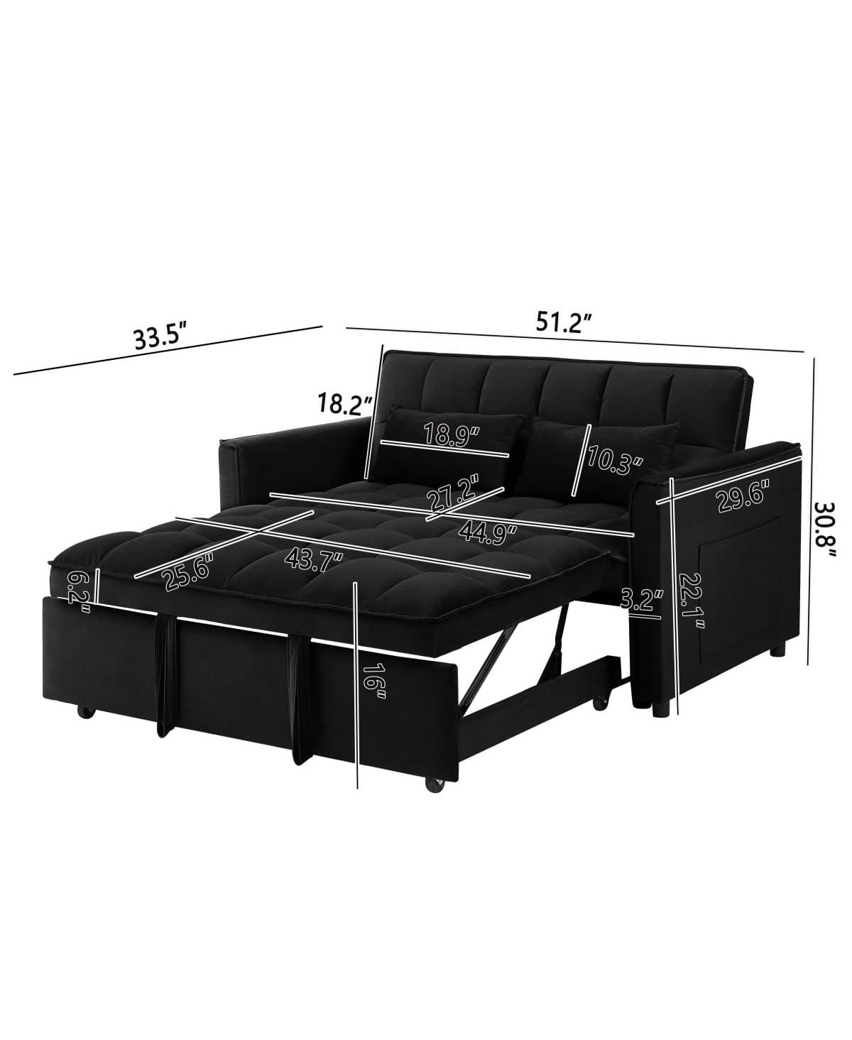 Maison Boucle 65" Pull-Out Sofa Bed with Desk & Usb, Velvet Convertible Sleeper with Adjustable Backrest & Storage for Small Apartments or Offices-Mai
