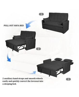   1 Pc   Linen Upholstered, Adjustable Backrest, Side Storage, Smooth Wheels  61", Pull-Out Sleeper   Convertible Sofa Bed