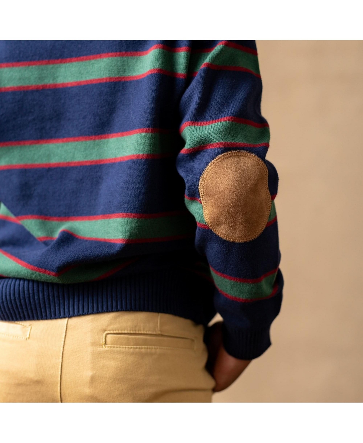 Hope & Henry Baby Boys Long Sleeve Henley Pullover Sweater with Elbow Patches