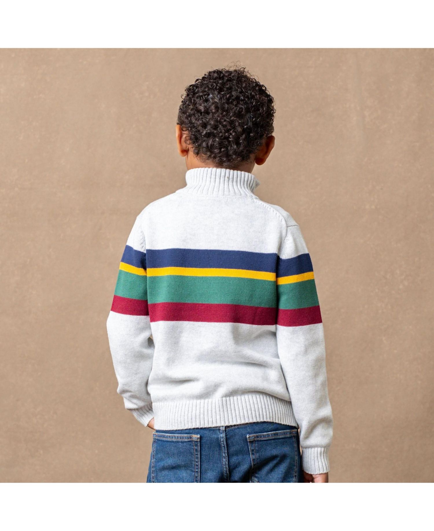 Baby Boys Hope and Henry Long Sleeve Half Zip Sweater with Engineered Stripe