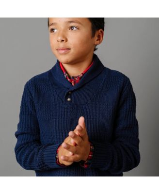 Baby Boys Long Sleeve Textured Shawl Collar Sweater