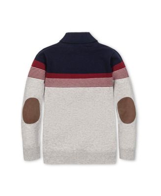 Boys Organic Long Sleeve Shawl Collar Cable Sweater with Elbow Patches