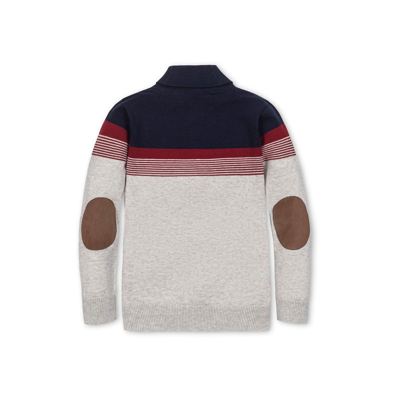 Hope and Henry Little and Big Boys' Organic Long Sleeve Shawl Collar Cable Sweater with Elbow Patches