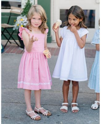 Big Girls Pleated Flutter Sleeve Apron Dress with Embroidery