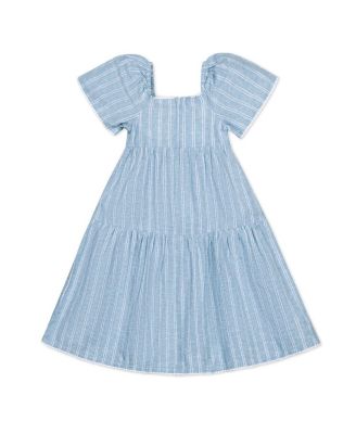 Little Girls Flounce Sleeve Tiered Linen Dress