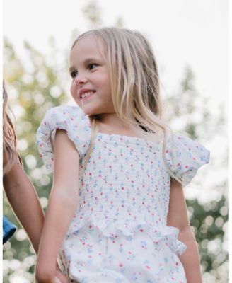 Little Girls Organic Puff Sleeve Smocked Romper