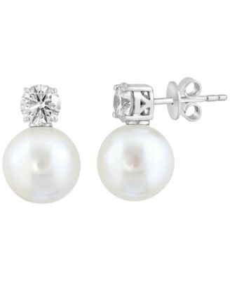 Cultured Freshwater Pearl (10mm) and Lab Grown Diamond (1 ct. t.w.) Stud Earrings in Sterling Silver