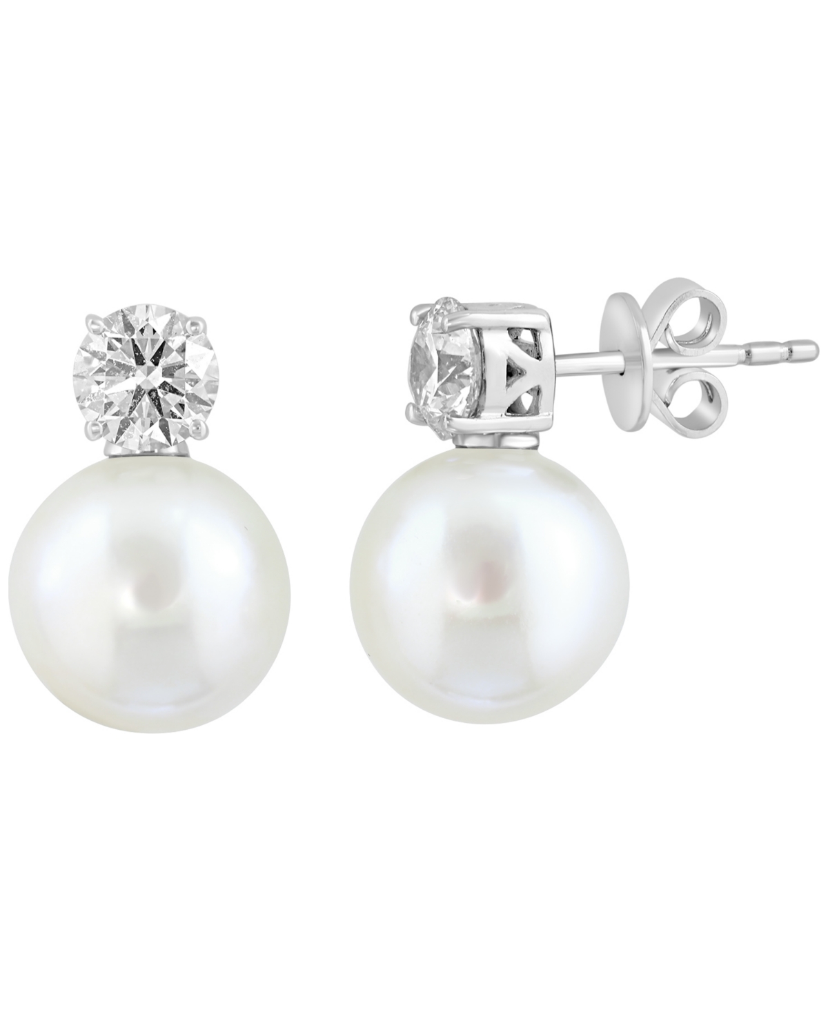 Effy Collection Cultured Freshwater Pearl (10mm) And Lab Grown Diamond (1 Ct. T.w.) Stud Earrings In Sterling Silver In Gold